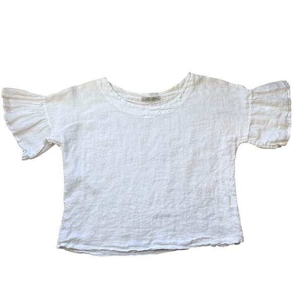 Viola Borghi Women’s White 100% Linen Ruffled Sleeves Italy Made Pullover Top S - Picture 1 of 5